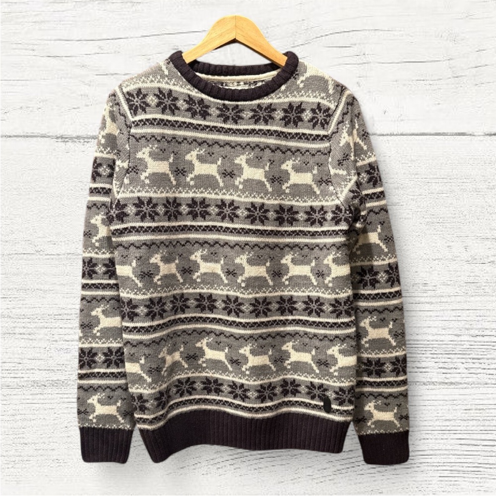 Men's Navy, White & Gray Holiday Sweater, size L/G. Excellent condition!